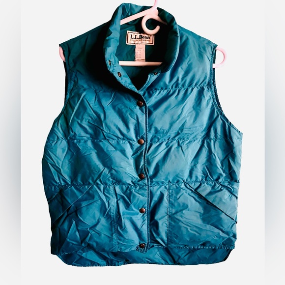 VTG LL BEAN Freeport Maine Women’s Puffer Vest Teal Goose Down Made in USA Large - Picture 2 of 7